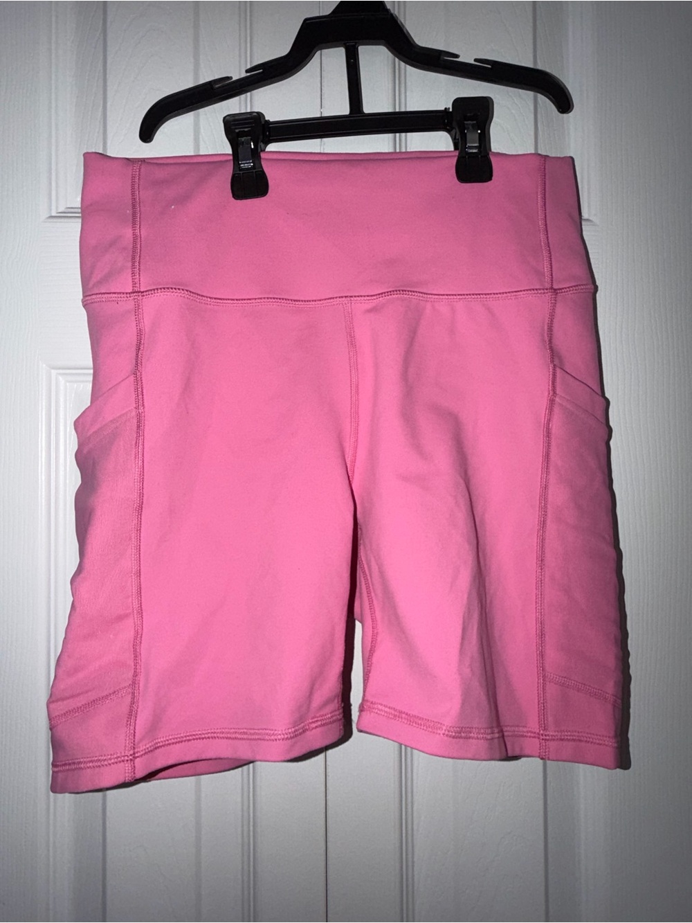 Fabletics Bubblegum Pink High-Waist Bike Shorts with Side Pockets